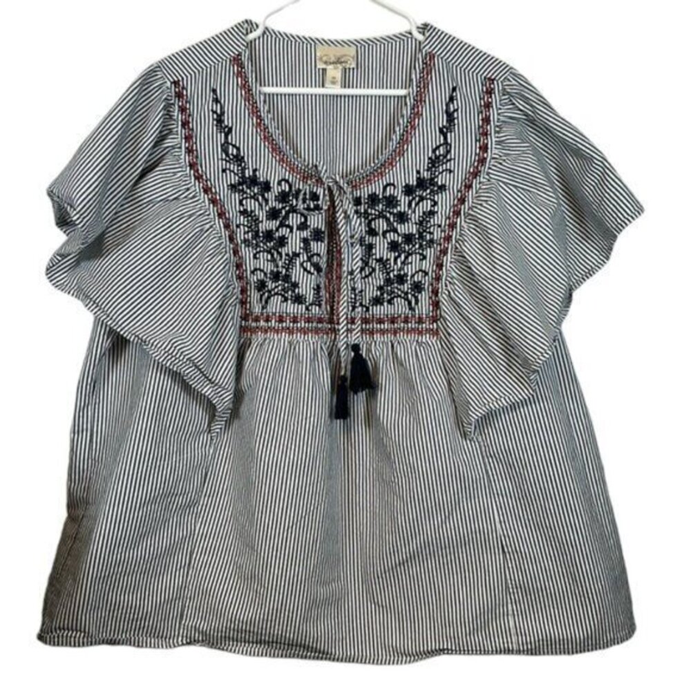 Plus Size Dressbarn Stripe Flutter Stripe Blouse Top Patriotic Size 3X EUC #7051
